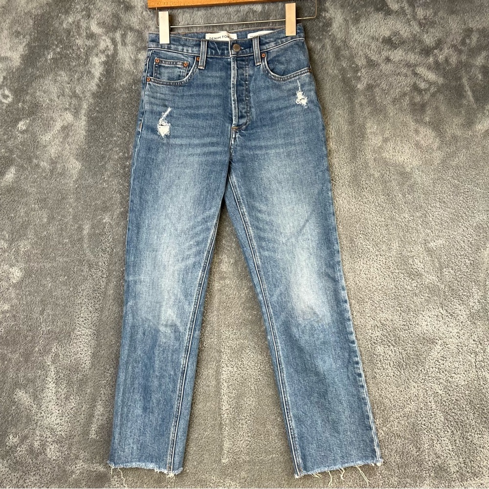 Aritzia Denim Forum The Arlo High Rise Straight 24 W 28 L Ankle Medium Wash - Picture 12 of 14